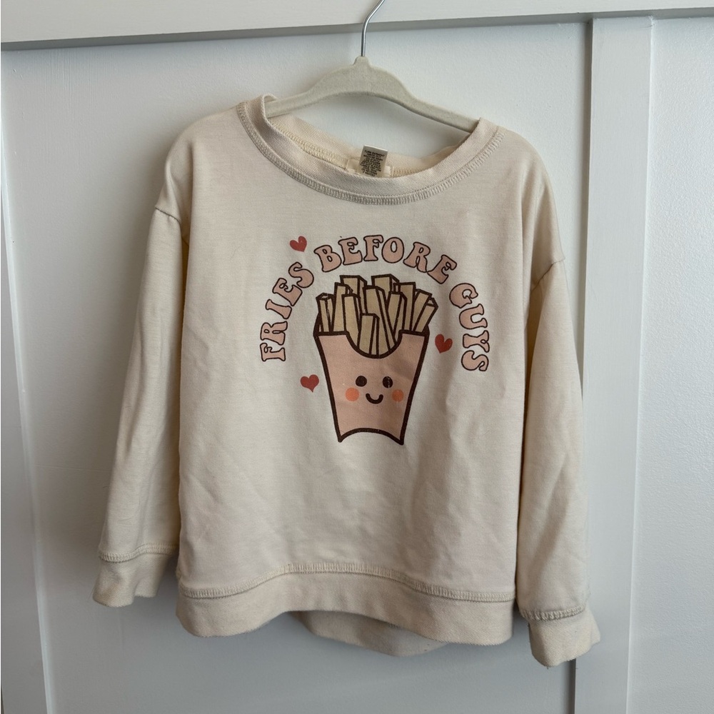 Cream Kids Sweatshirt with Cute Fries Design